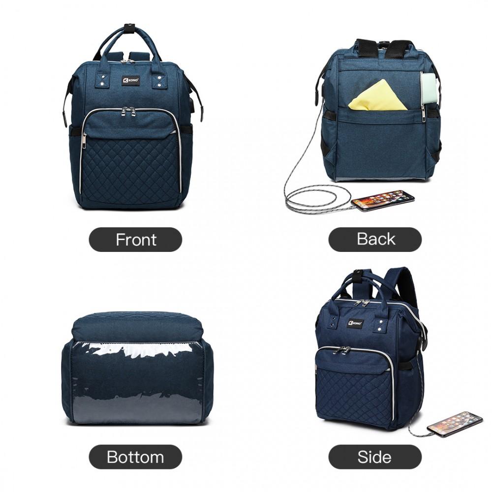 Kono Wide Opening Baby Changing Backpack With USB Navy