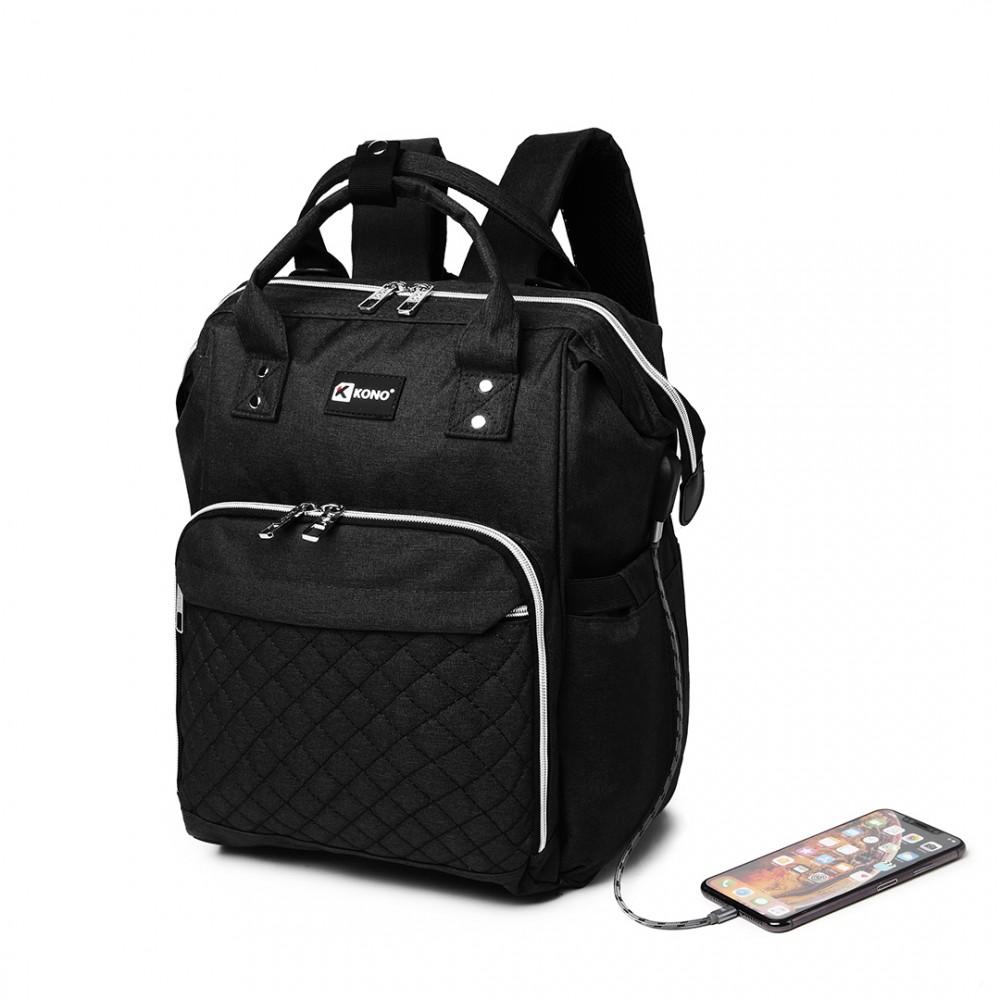 Kono Wide Opening Baby Changing Backpack With USB Black