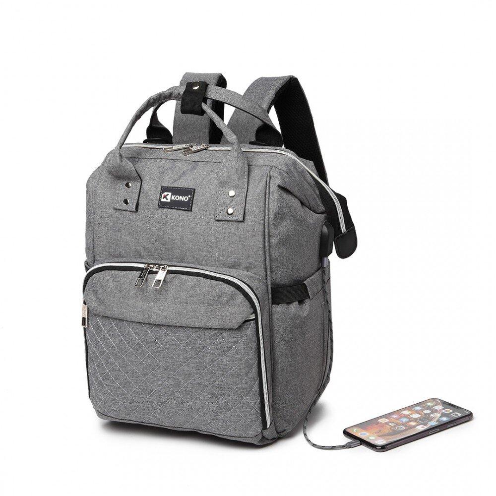 Kono Wide Opening Baby Changing Backpack With USB Grey