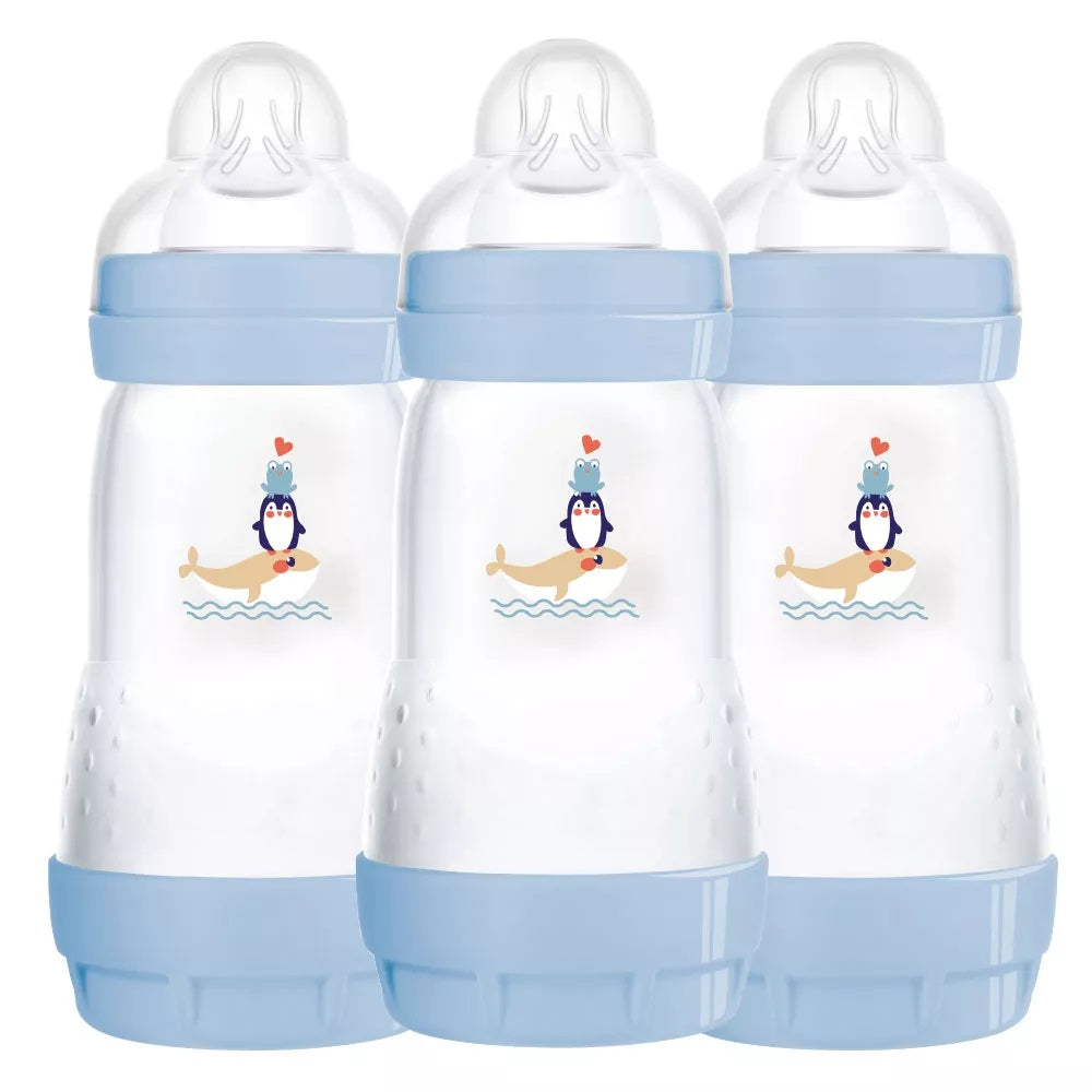 MAM Easy Start Anti-Colic Self-Sterilising Bottle - Newborn - 3 Pack - 260ml- Blue