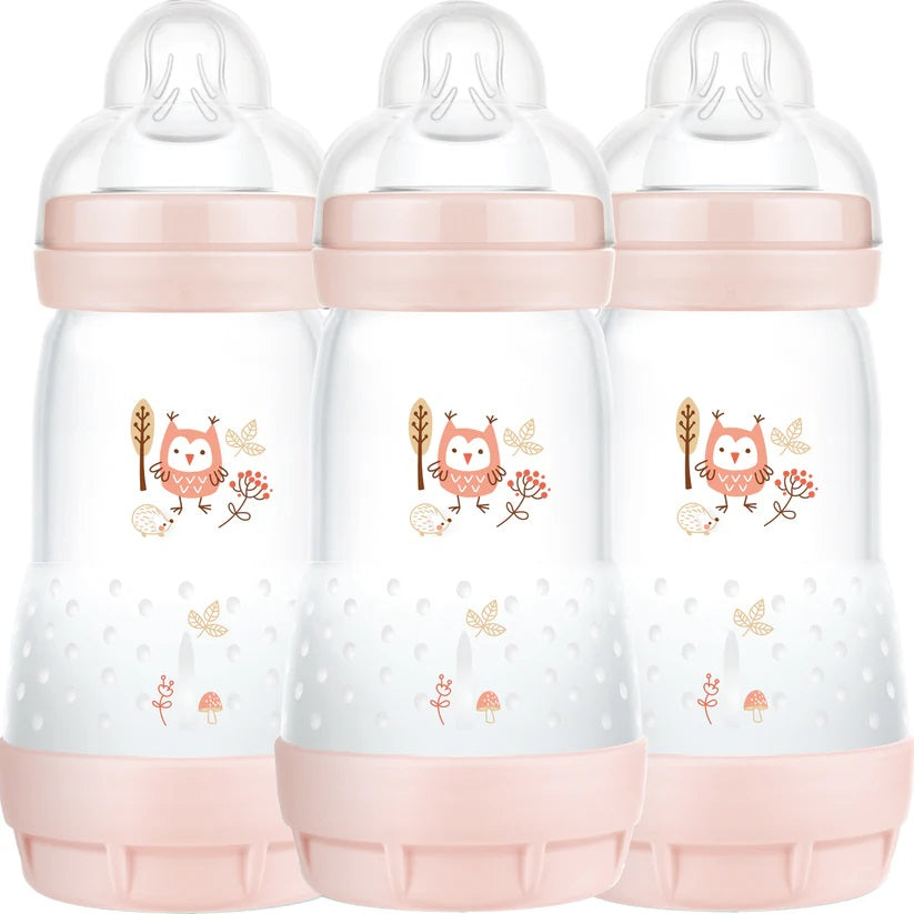 MAM Easy Start Anti-Colic Self-Sterilising Bottle - Newborn - 3 Pack - 260ml-Blush