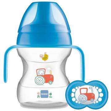 MAM Learn to Drink Cup with Handles & Soother - 6+ Months - 190ml - Blue