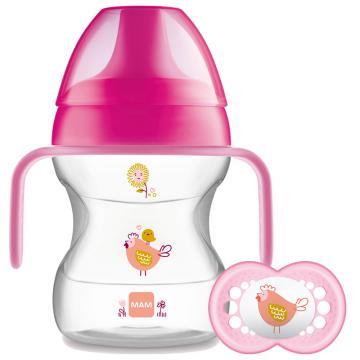MAM Learn to Drink Cup with Handles & Soother - 6+ Months - 190ml - Pink